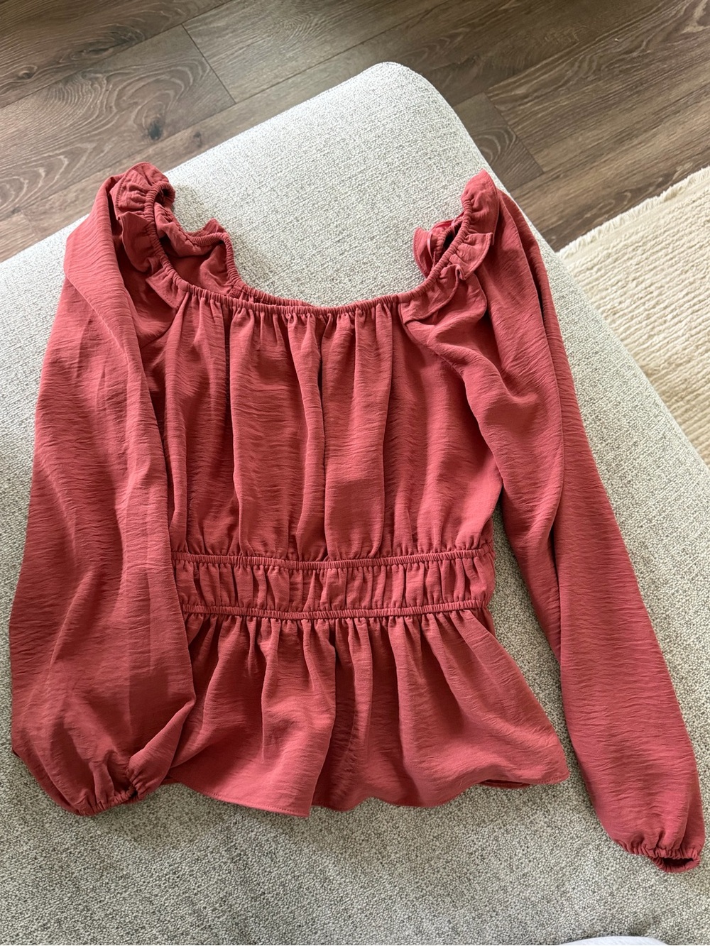 Nine West Rust Red Smocked Peasant Blouse